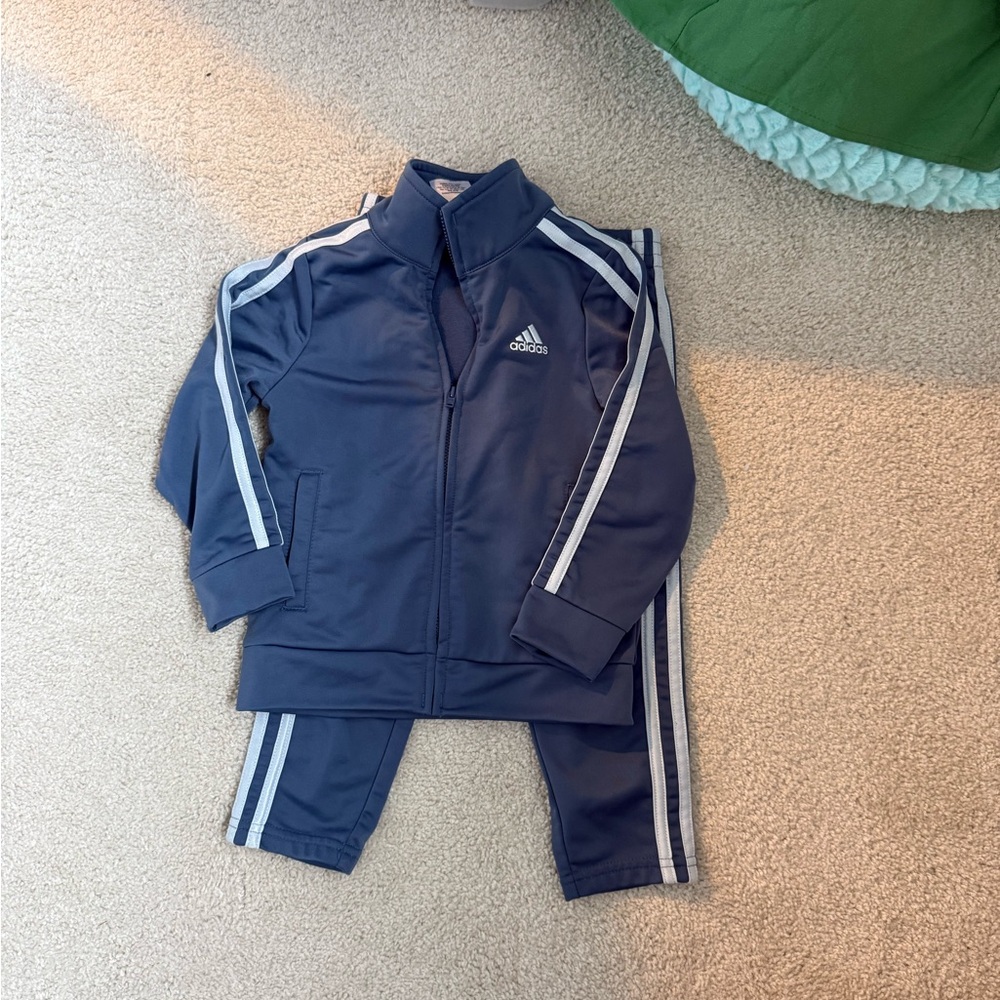 Adidas Light Blue Tracksuit with White Gray Stripes - 3T